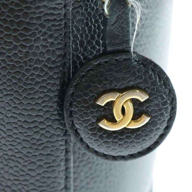 Chanel Vanity Bag Handbag Makeup Pouch Storage Black Caviar Skin Gold Hardware
