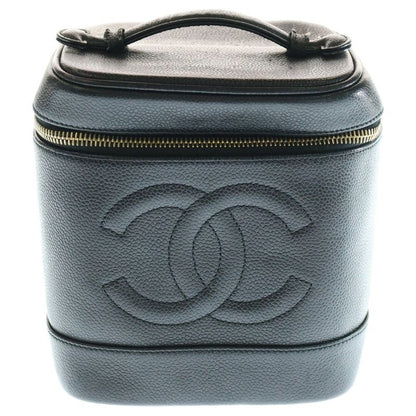 Chanel Vanity Bag Handbag Makeup Pouch Storage Black Caviar Skin Gold Hardware