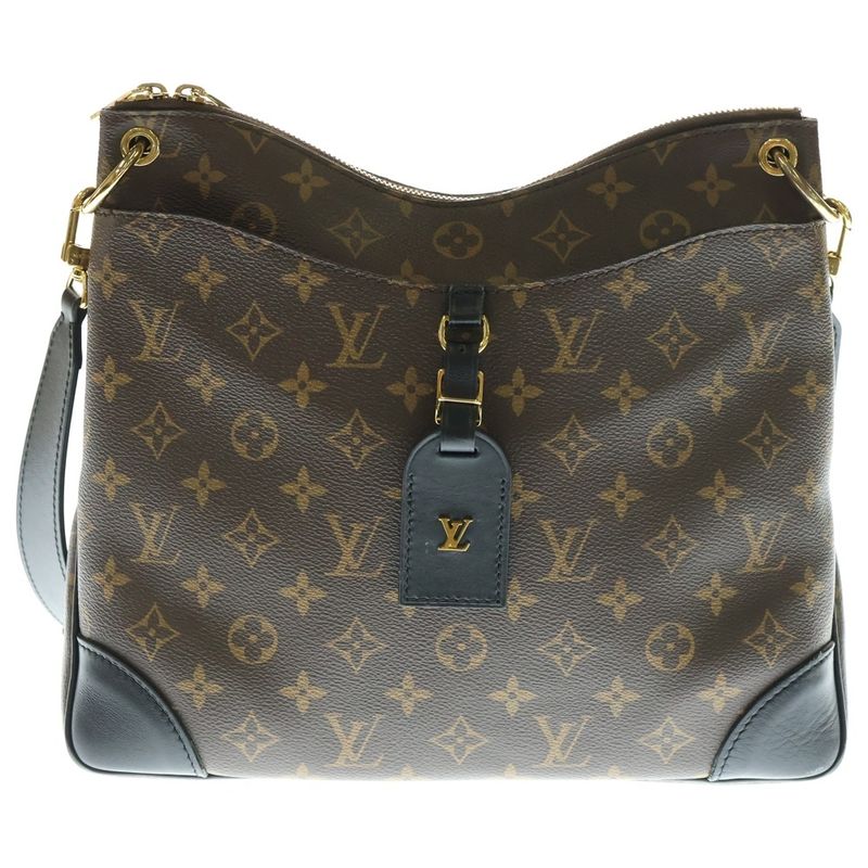 Louis Vuitton Monogram Odeon PM Shoulder Bag Black X Brown Leather X PVC M45353