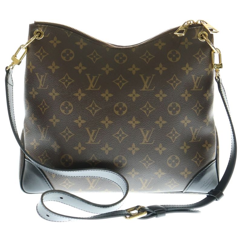 Louis Vuitton Monogram Odeon PM Shoulder Bag Black X Brown Leather X PVC M45353