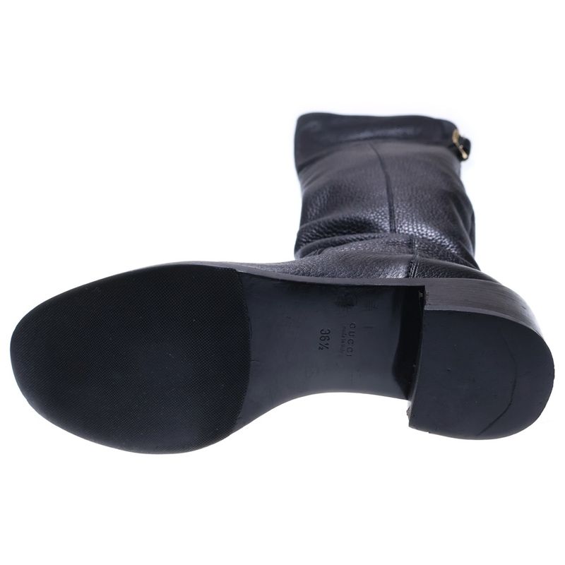 Gucci Interlocking G Logo Embossed Leather Long Boots Black Women 296093