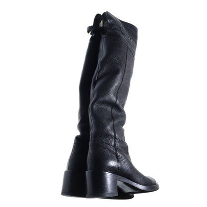 Gucci Interlocking G Logo Embossed Leather Long Boots Black Women 296093