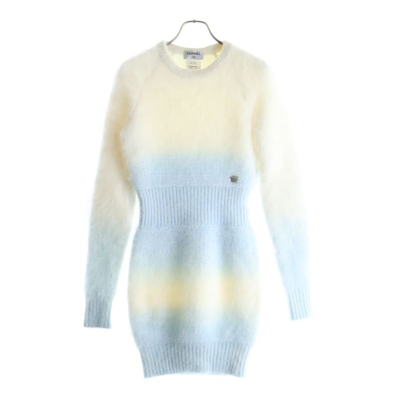 Chanel Knit One Peace Crew Neck Knit Sweater Knit Dress White Women P39908k02861