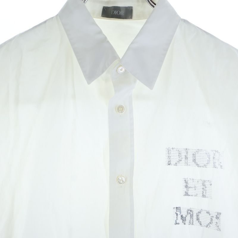 DIOR Sequined Logo Cotton Long Sleeve Shirt White 933c538a1581