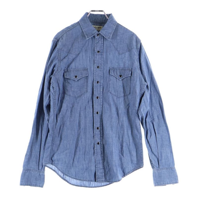 Saint Laurent Paris Western Denim Long-sleeved Shirt Indigo 597059