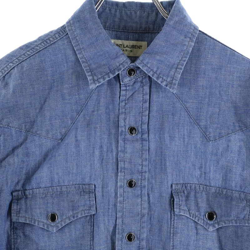 Saint Laurent Paris Western Denim Long-sleeved Shirt Indigo 597059
