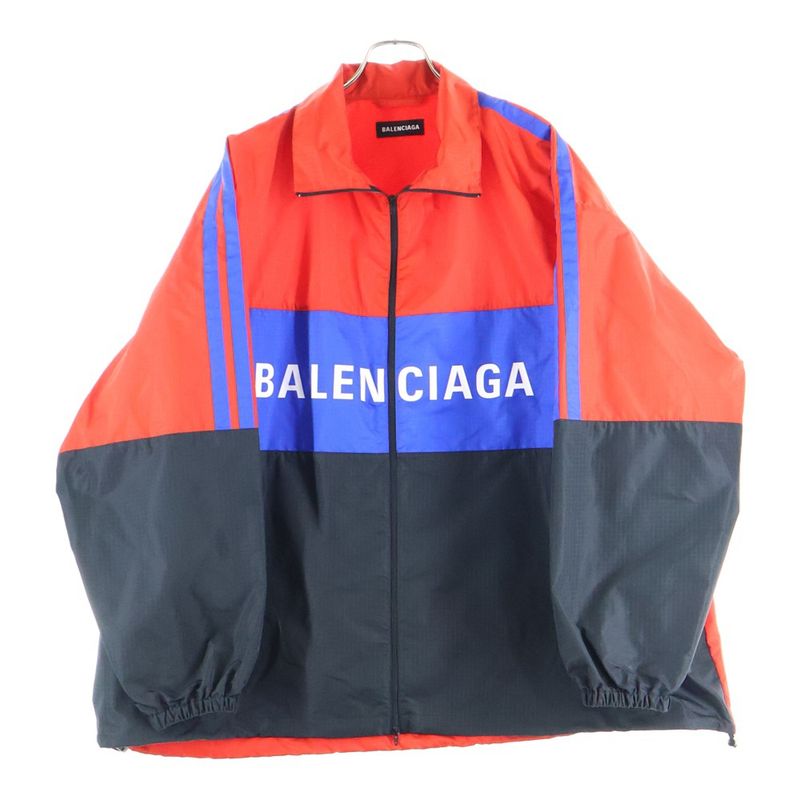 Balenciaga Zip Up Logo Jacket Zip Up Logo Nylon Jacket Poplin Jacket Blue/red