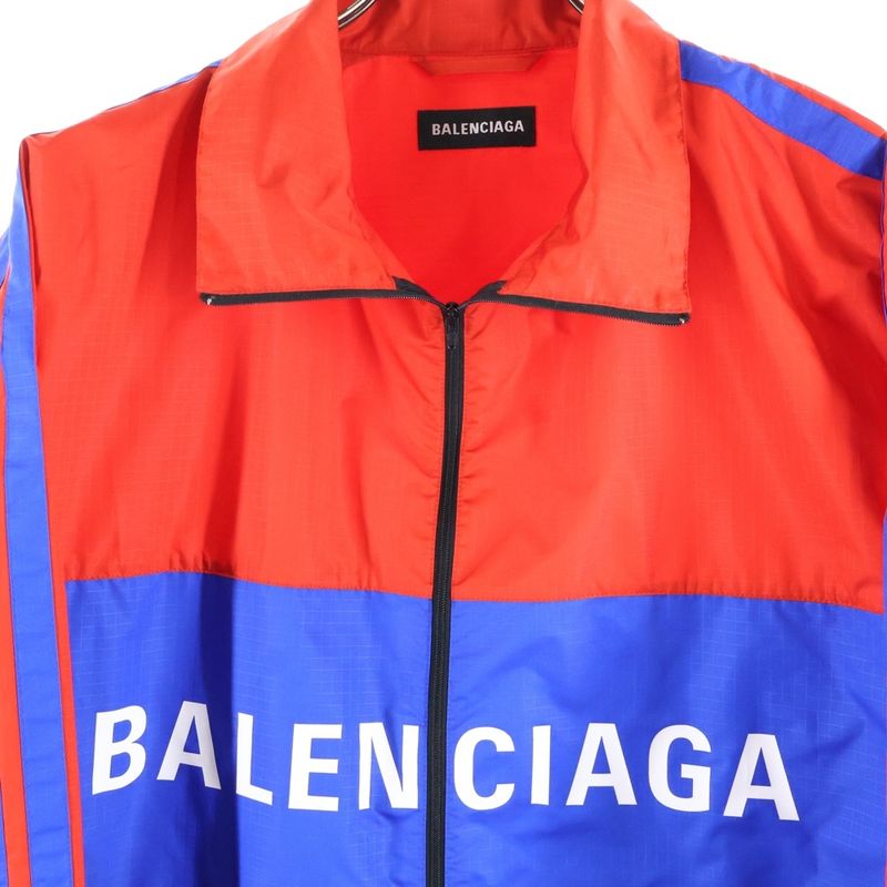 Balenciaga Zip Up Logo Jacket Zip Up Logo Nylon Jacket Poplin Jacket Blue/red
