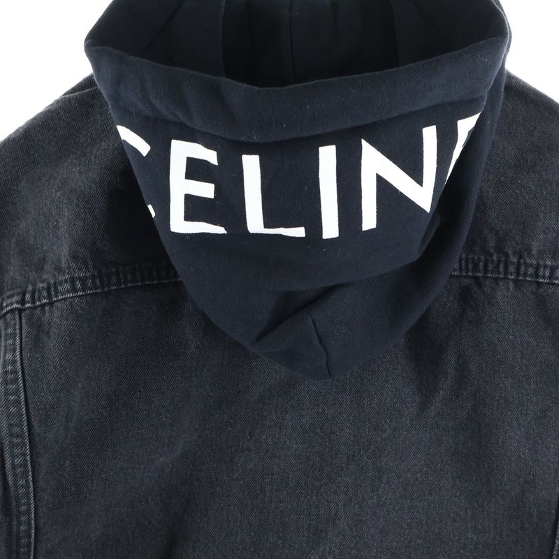 Celine Hood Logo Printed Trucker Jacket Black 2q472947f