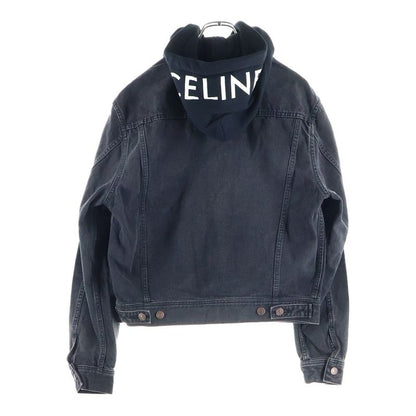 Celine Hood Logo Printed Trucker Jacket Black 2q472947f