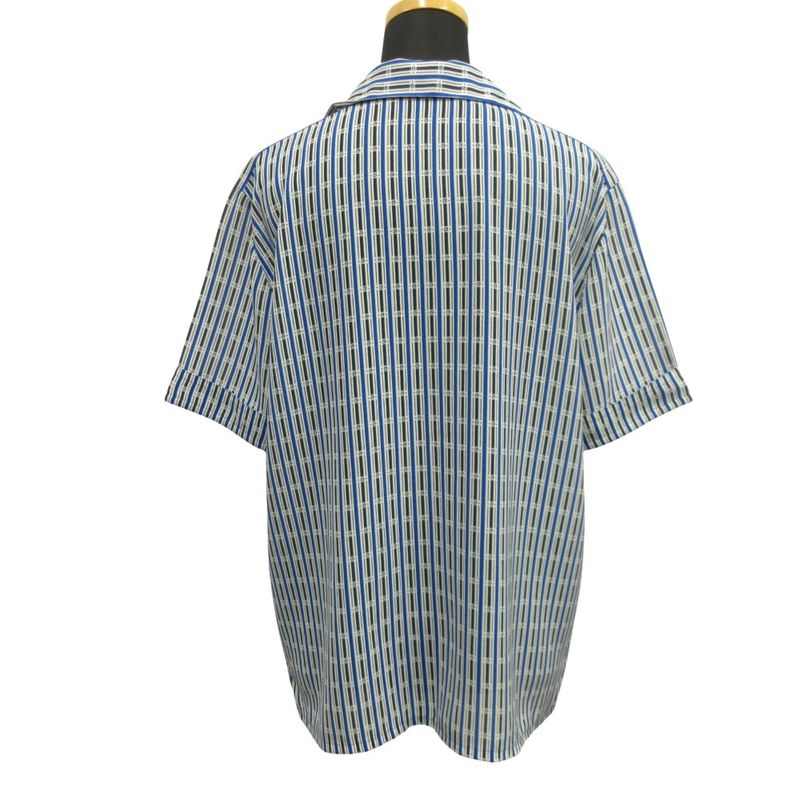 Christian Dior 90's Open Collar Shirt Blouse Cut and Sewn Stripe Short Sleeves