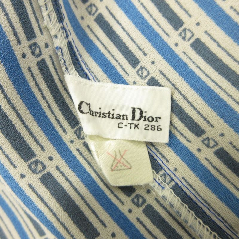 Christian Dior 90's Open Collar Shirt Blouse Cut and Sewn Stripe Short Sleeves