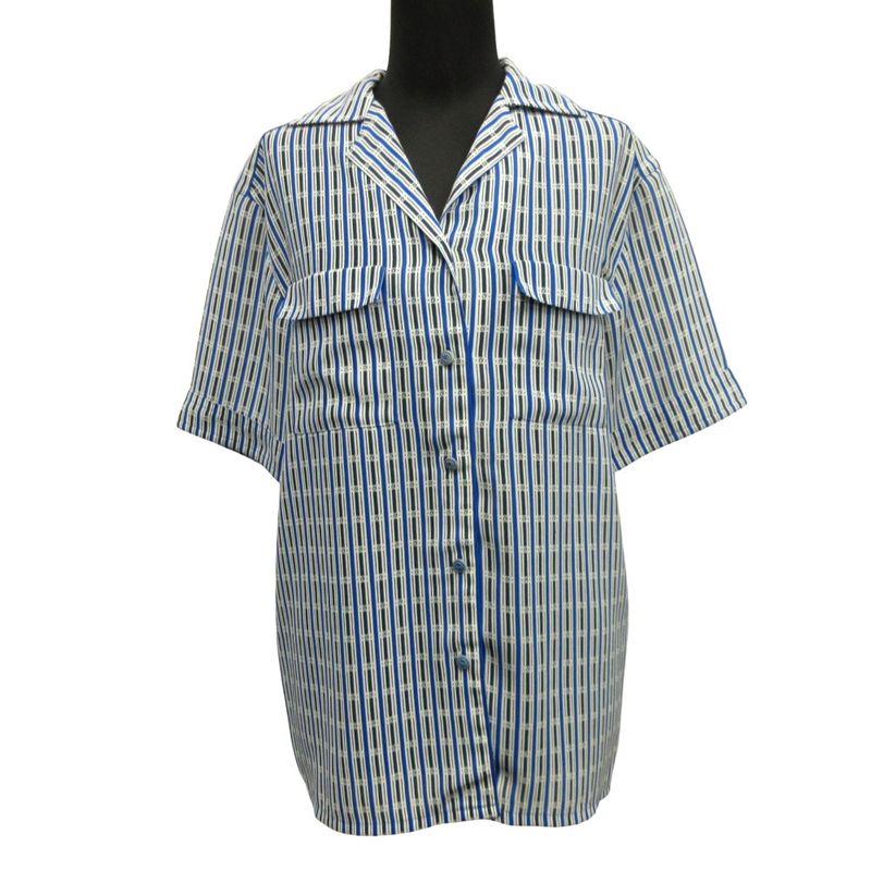 Christian Dior 90's Open Collar Shirt Blouse Cut and Sewn Stripe Short Sleeves