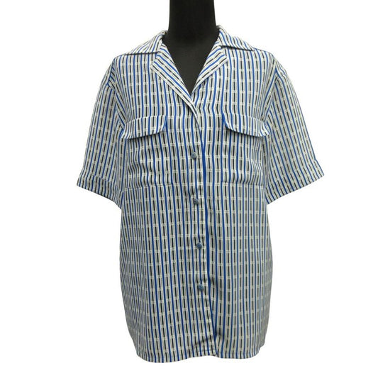 Christian Dior 90's Open Collar Shirt Blouse Cut and Sewn Stripe Short Sleeves