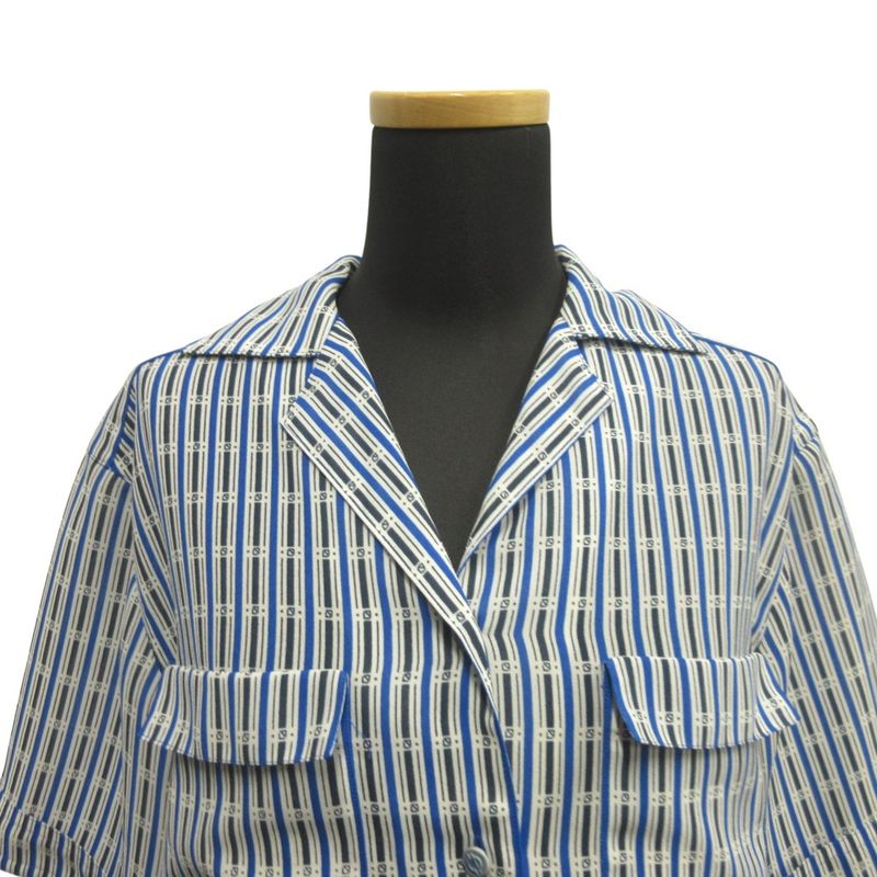 Christian Dior 90's Open Collar Shirt Blouse Cut and Sewn Stripe Short Sleeves