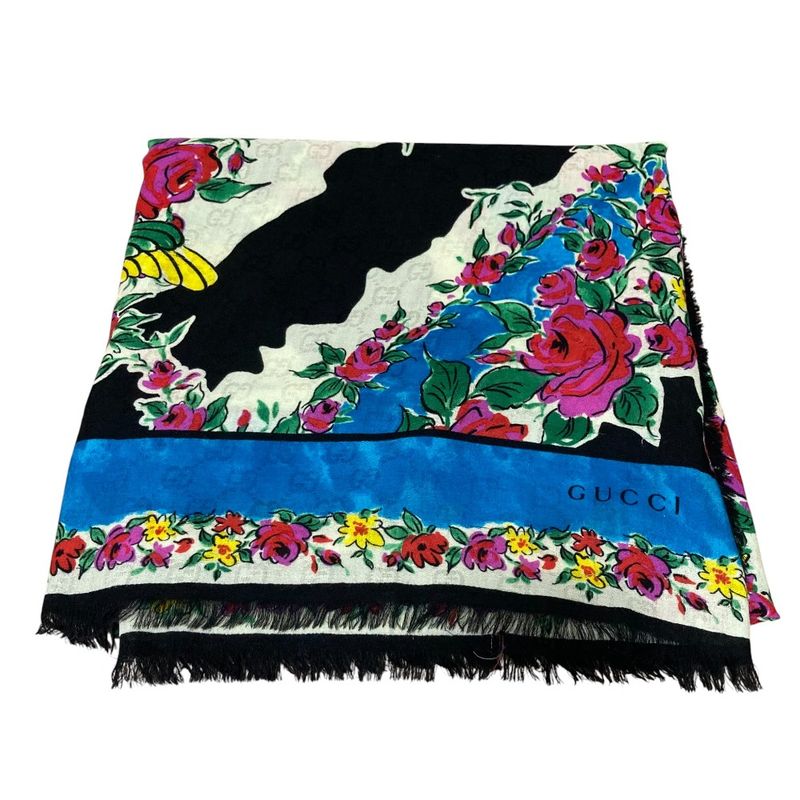 Good Gucci Chevron Flower GG Large Scarf Shawl Multicolor Women Used