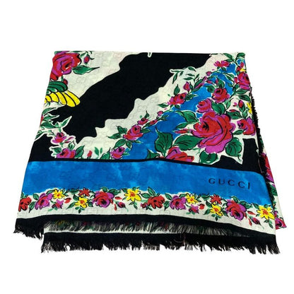 Good Gucci Chevron Flower GG Large Scarf Shawl Multicolor Women Used