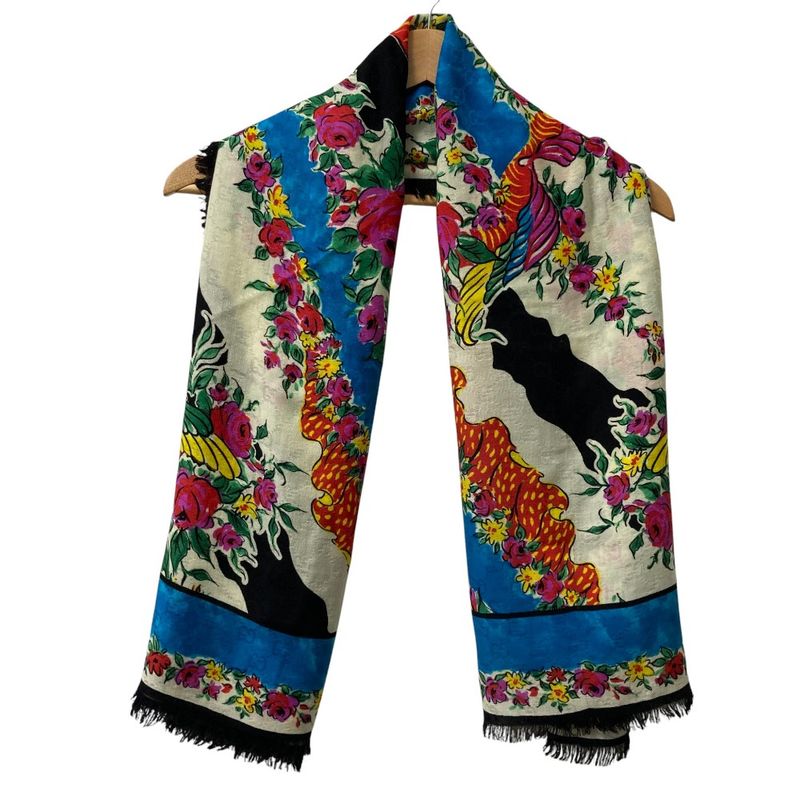 Good Gucci Chevron Flower GG Large Scarf Shawl Multicolor Women Used
