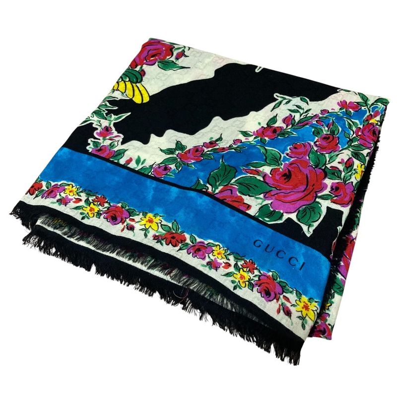 Good Gucci Chevron Flower GG Large Scarf Shawl Multicolor Women Used