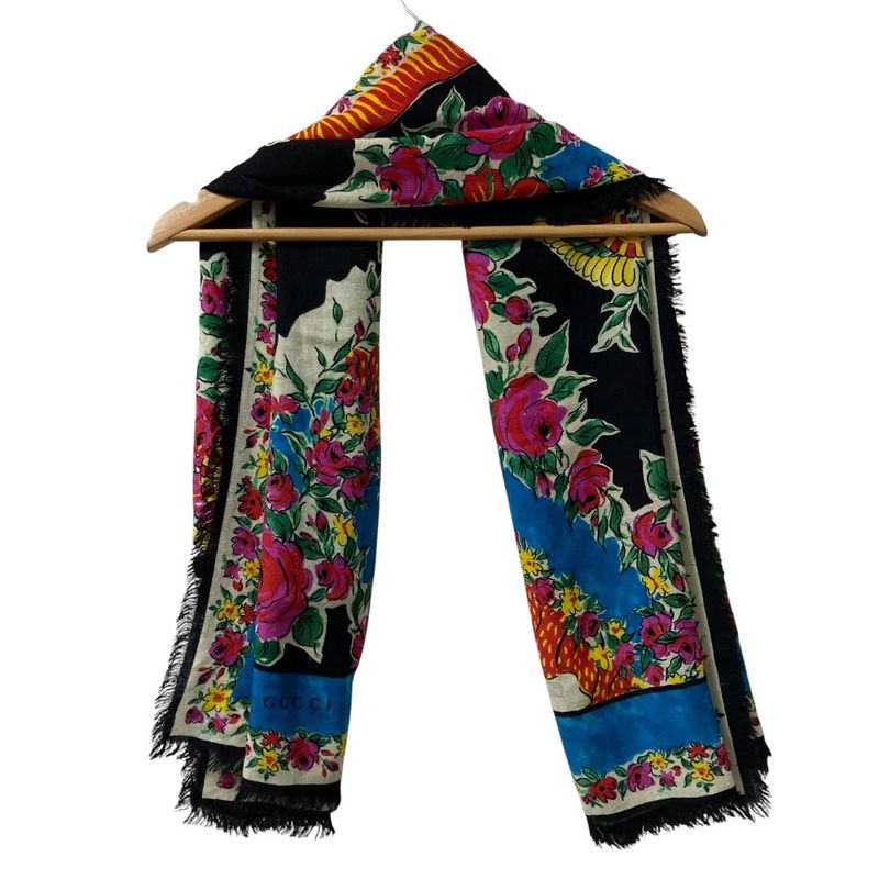 Good Gucci Chevron Flower GG Large Scarf Shawl Multicolor Women Used