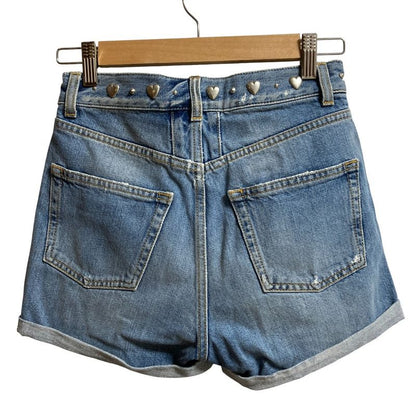 Saint Laurent Paris Heart Studded Denim Shorts 449007 Size 24 Blue Women Used
