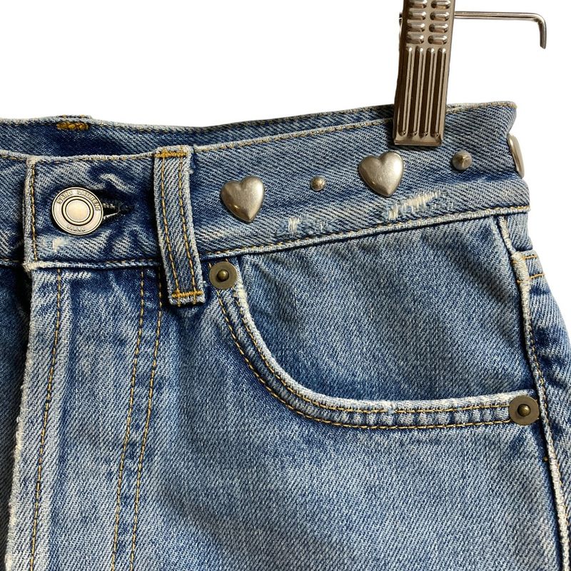Saint Laurent Paris Heart Studded Denim Shorts 449007 Size 24 Blue Women Used