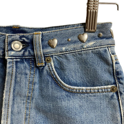 Saint Laurent Paris Heart Studded Denim Shorts 449007 Size 24 Blue Women Used