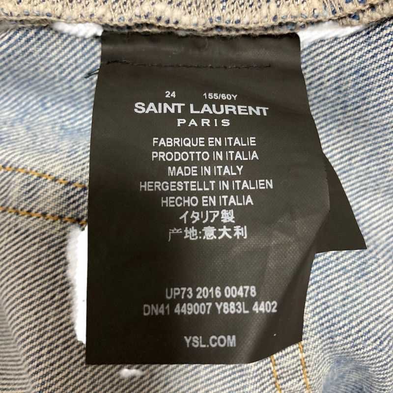Saint Laurent Paris Heart Studded Denim Shorts 449007 Size 24 Blue Women Used