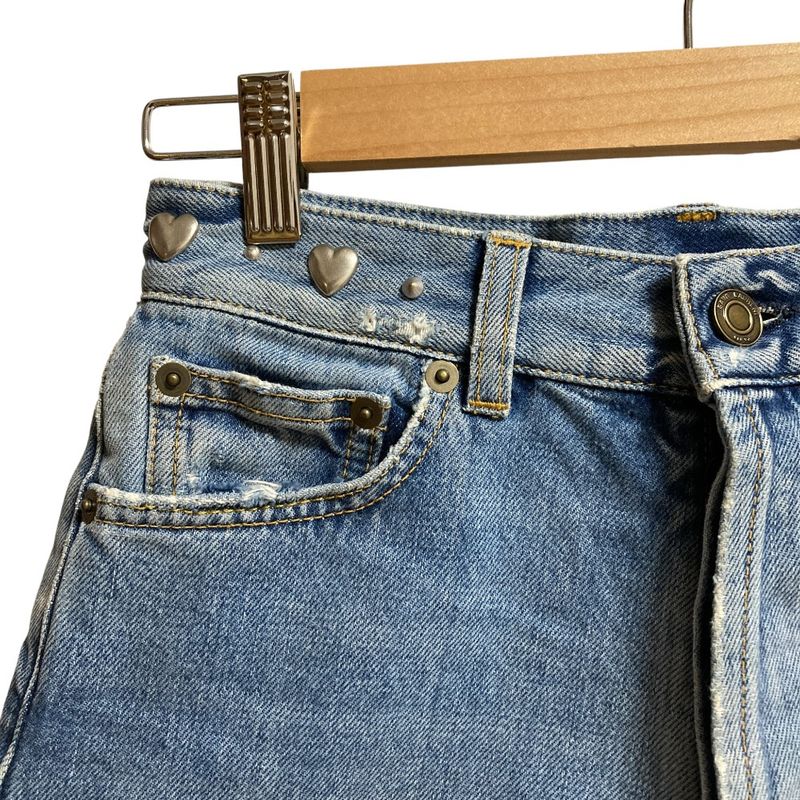 Saint Laurent Paris Heart Studded Denim Shorts 449007 Size 24 Blue Women Used