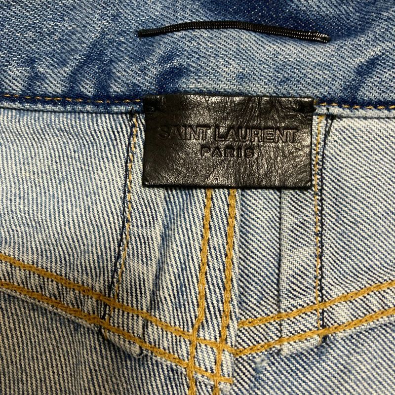 Saint Laurent Paris Heart Studded Denim Shorts 449007 Size 24 Blue Women Used