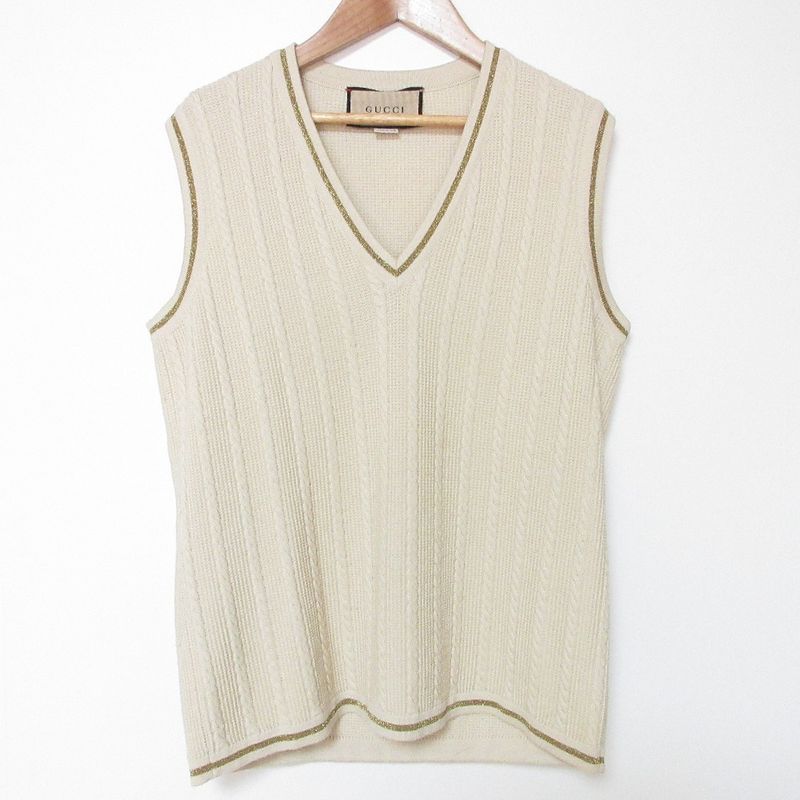 Gucci Michele Period V-Neck Knit Vest 653334 Size M Ivory Women Used