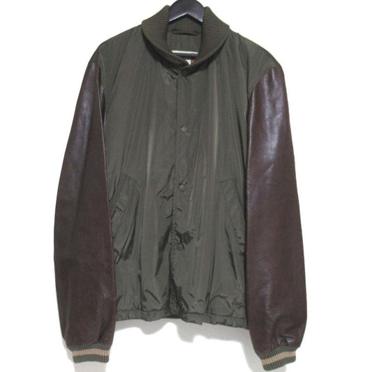 Gucci Sleeve Leather Cutout Padded Nylon Blouson Jacket 253498 Size 52 Khaki X