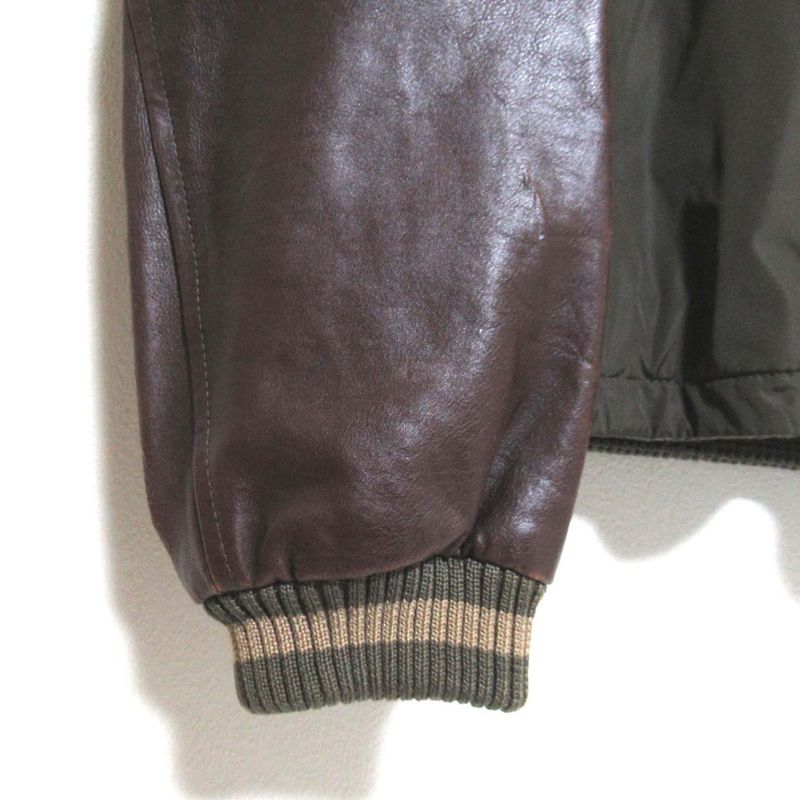 Gucci Sleeve Leather Cutout Padded Nylon Blouson Jacket 253498 Size 52 Khaki X