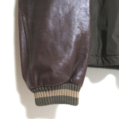 Gucci Sleeve Leather Cutout Padded Nylon Blouson Jacket 253498 Size 52 Khaki X