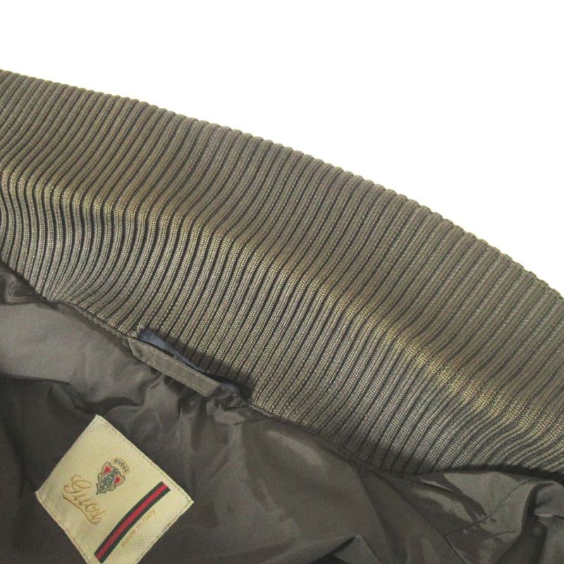 Gucci Sleeve Leather Cutout Padded Nylon Blouson Jacket 253498 Size 52 Khaki X