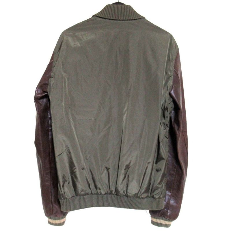 Gucci Sleeve Leather Cutout Padded Nylon Blouson Jacket 253498 Size 52 Khaki X