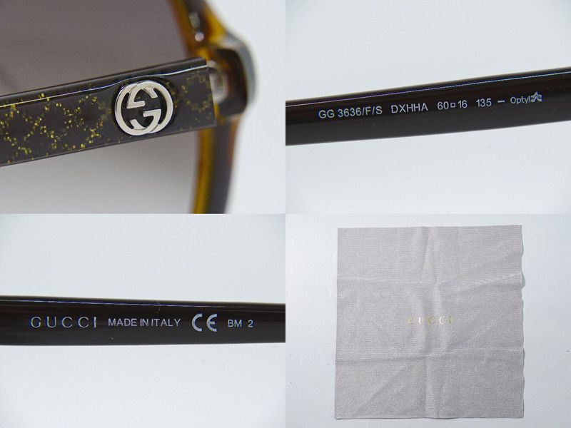 Authentic Gucci Interlocking G Glitter Sunglasses Plastic Brown Gg3636 F S