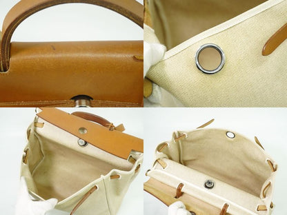 Authentic Hermes Herbag MM Toile Ash 2WAY Shoulder Bag Handbag □E Engraved