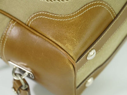 Authentic Prada Logo Jacquard Tote Handbag Canvas Beige Brown Bag Pre-owned