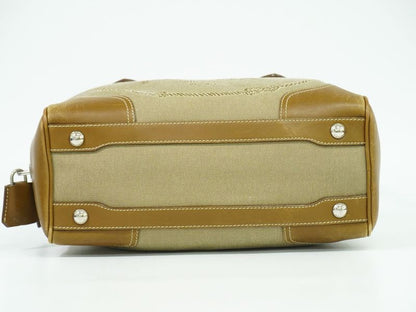 Authentic Prada Logo Jacquard Tote Handbag Canvas Beige Brown Bag Pre-owned