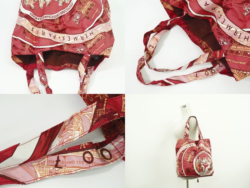 Object Hermes Silky Pop Folding Eco Bag Tote Bag Silk Leather Bordeaux Silky