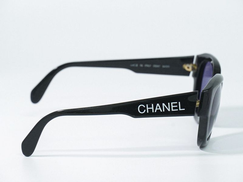 Authentic Chanel Logo Sunglasses Eyewear Plastic Black Blue 05247 94305 Glasses