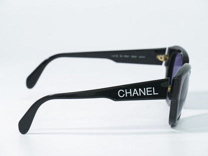 Authentic Chanel Logo Sunglasses Eyewear Plastic Black Blue 05247 94305 Glasses
