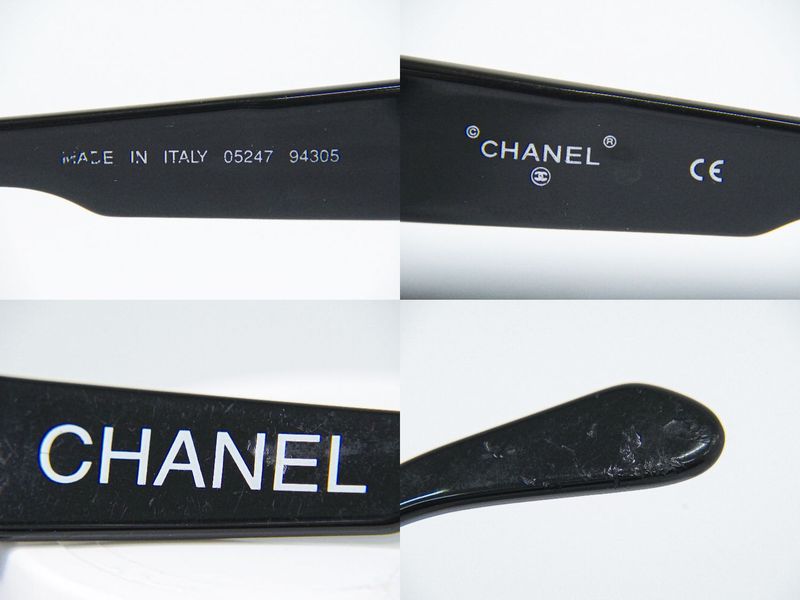 Authentic Chanel Logo Sunglasses Eyewear Plastic Black Blue 05247 94305 Glasses