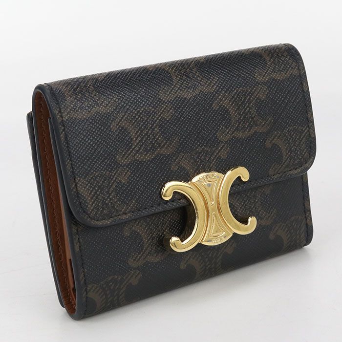 Celine 10i652ds3.04lu Trifold Wallet Triomphe Canvas Scuff Deuce