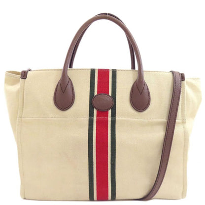 Gucci 657422 Sherry Line For Double Tote 2WAY Handbag Canvas Women