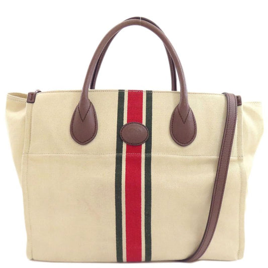 Gucci 657422 Sherry Line For Double Tote 2WAY Handbag Canvas Women