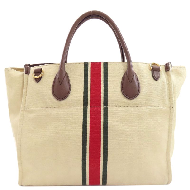 Gucci 657422 Sherry Line For Double Tote 2WAY Handbag Canvas Women