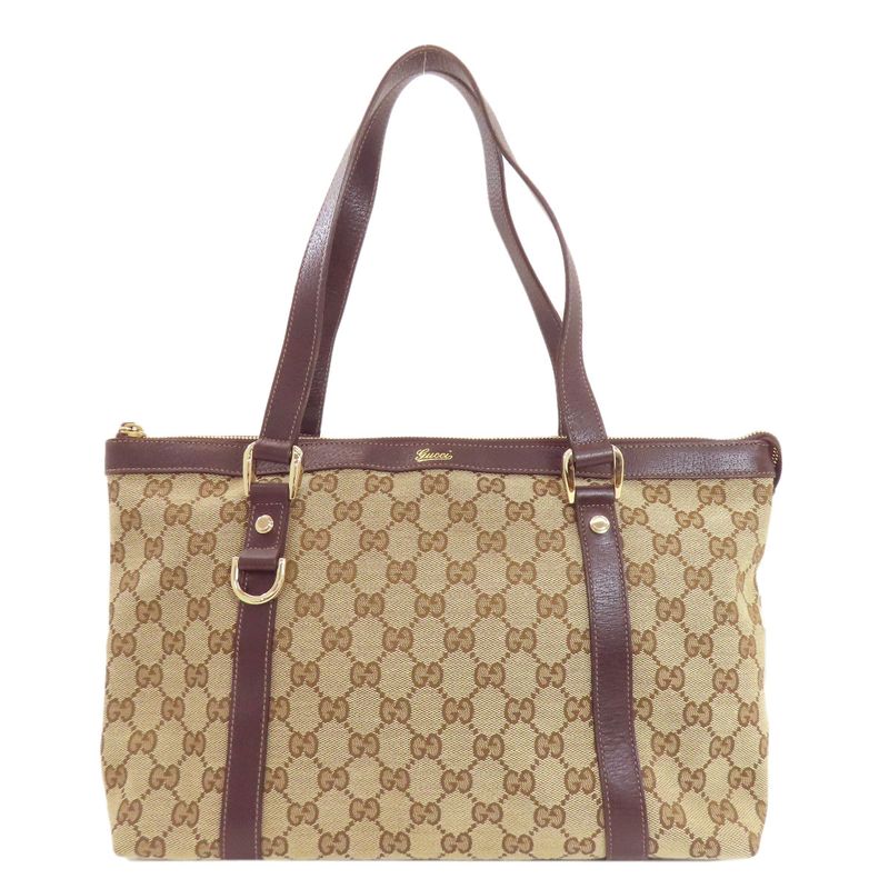 Gucci 141470 GG Tote Bag Canvas Leather Women