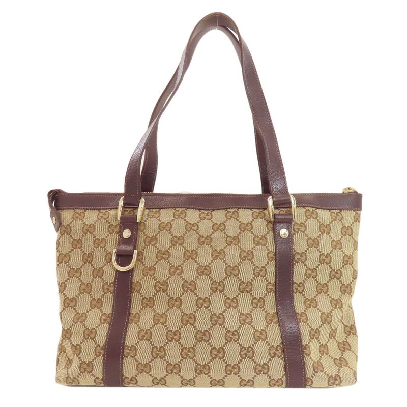 Gucci 141470 GG Tote Bag Canvas Leather Women